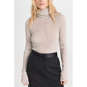 Light Beige Metallic Turtleneck Long-Sleeve Top
